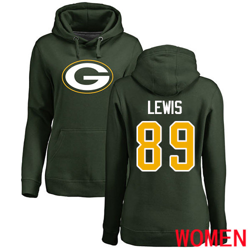Green Bay Packers Green Women 89 Lewis Marcedes Name And Number Logo Nike NFL Pullover Hoodie Sweatshirts